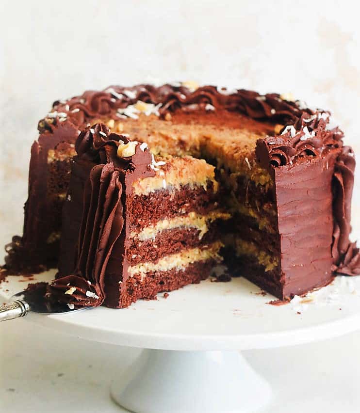 Serving up a slice of German chocolate cake for the ultimate comfort food dessdert