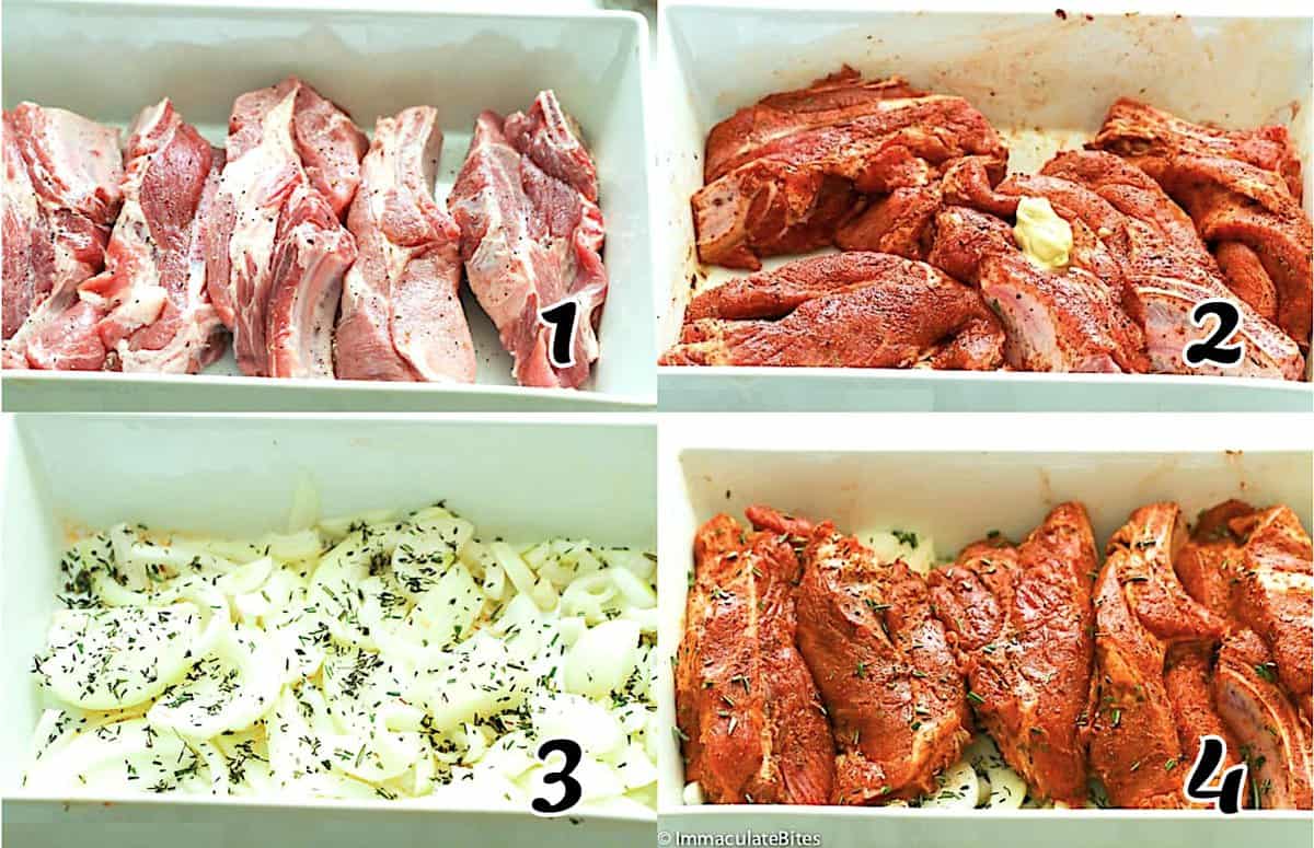 Marinate the meat, prep the seasonings, and bake