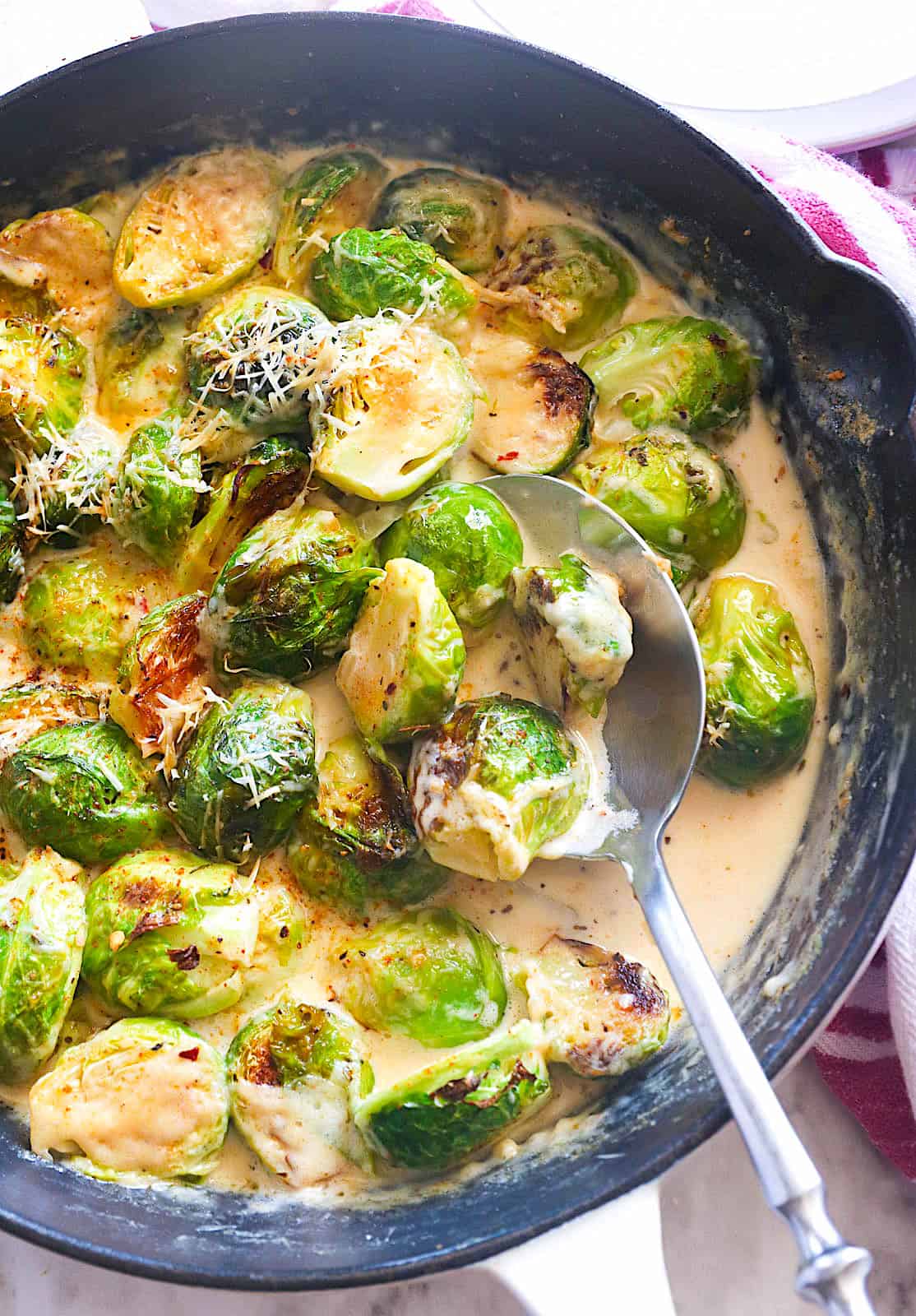 Serve insanely delicious creamy Brussels sprouts