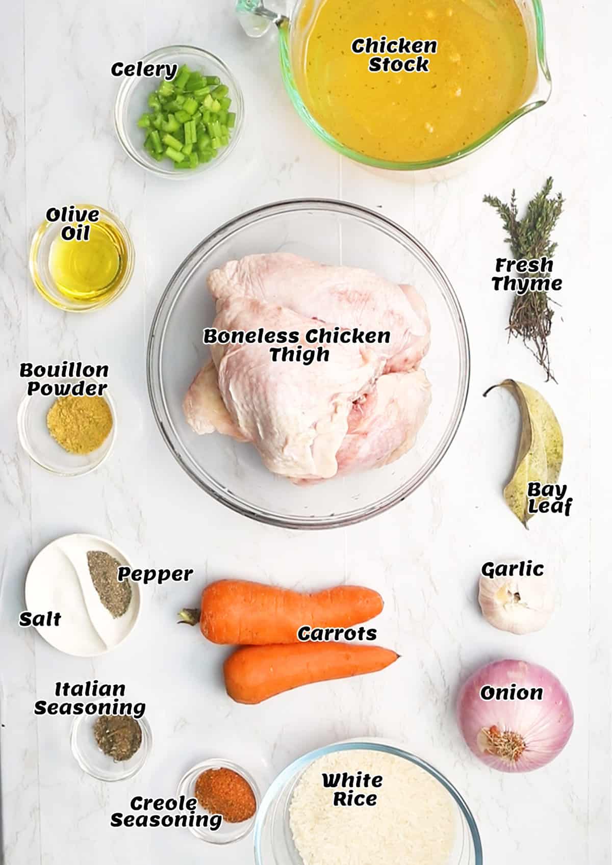 Ingrédients de la recette Soupe au poulet et au riz 