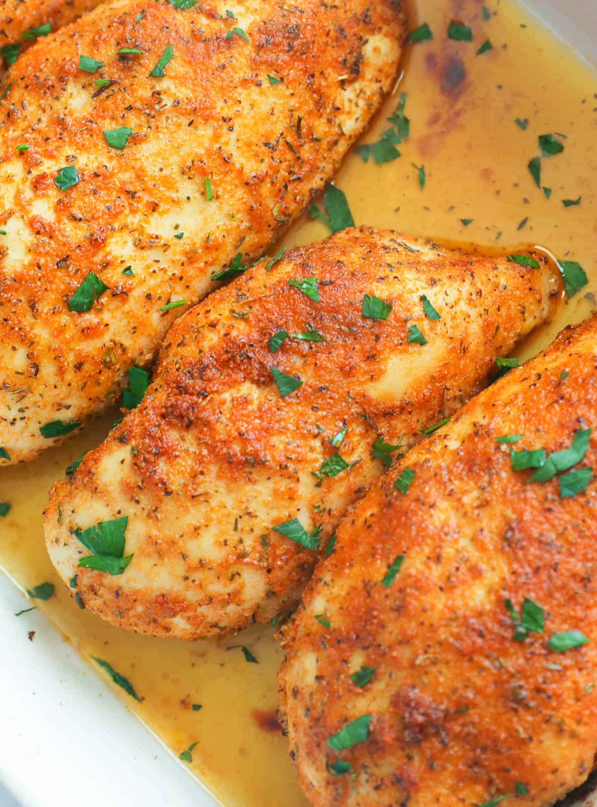 Perfectly juicy and browned oven baked chicken breast