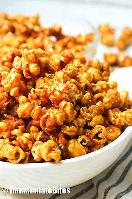 A crispy bowl of sweet caramel popcorn