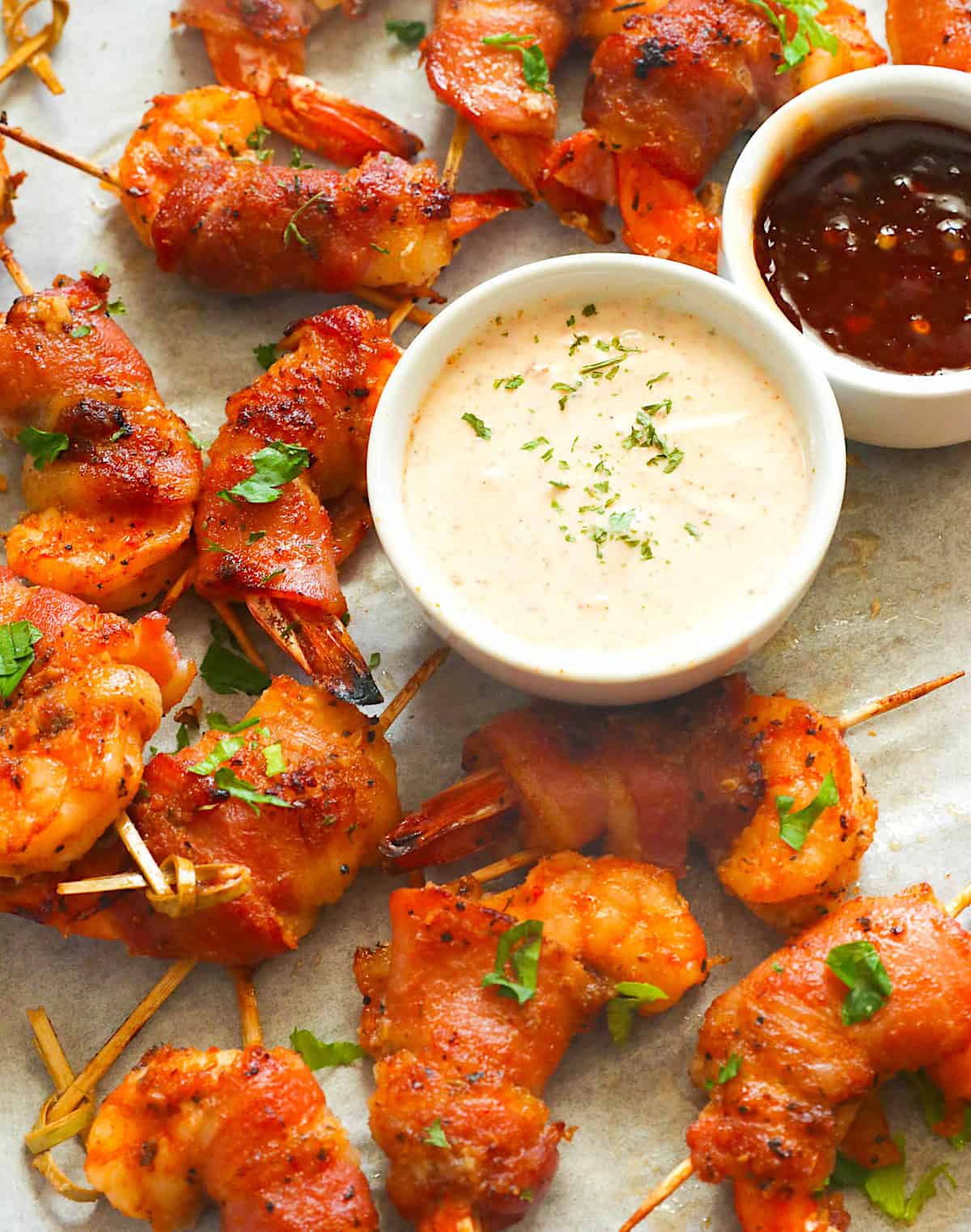 Prawns wrapped in prosciutto, skewered and grilled, served with lemon &  aioli – Australian Prawns