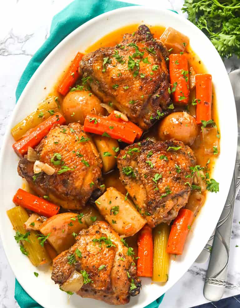 Slow cooker chicken thighs for a delicious and super easy dinner