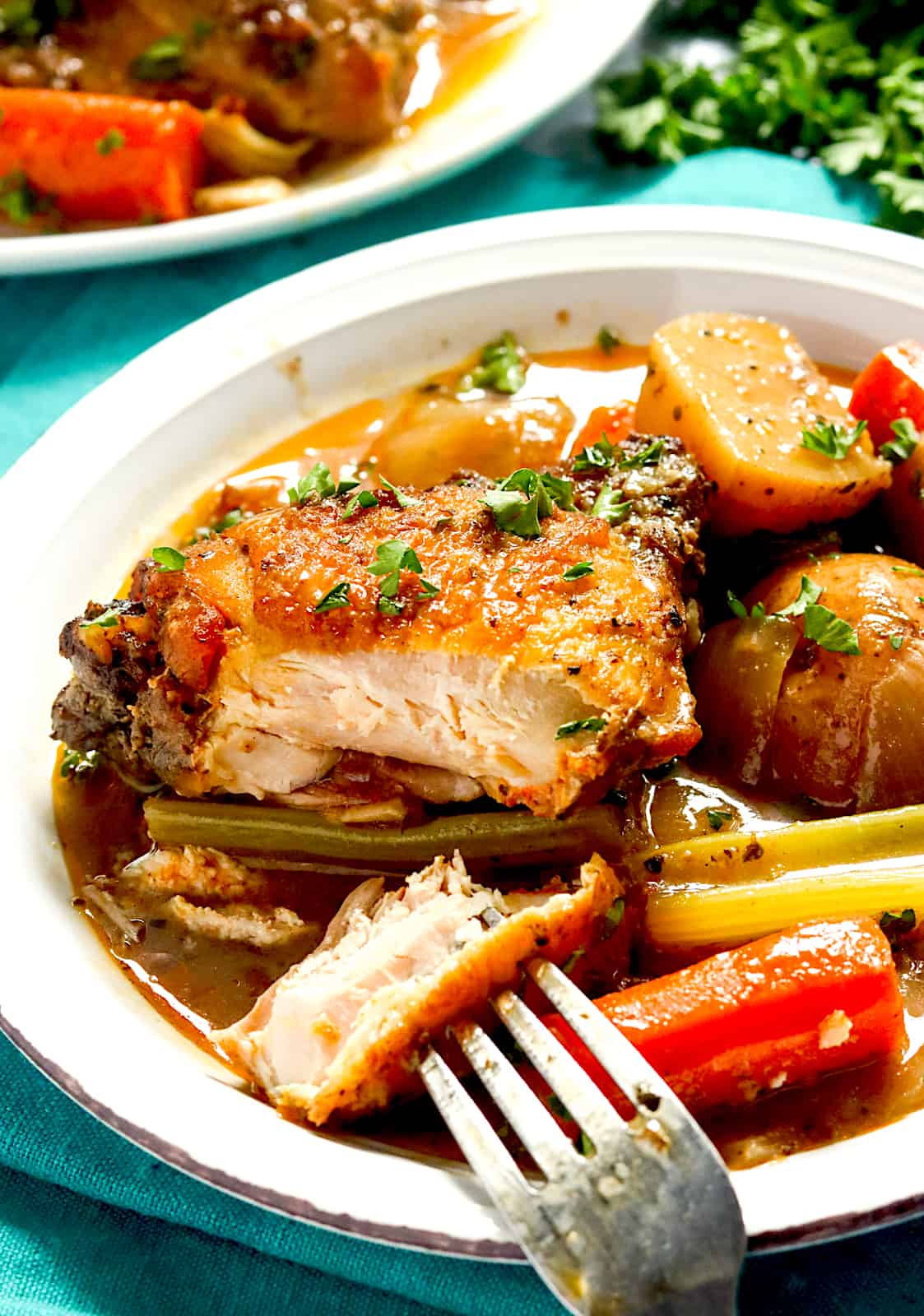 Enjoying fork-tender slow cooker chicken thighs