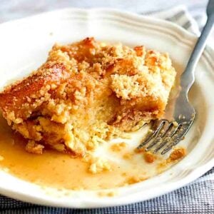 Enjoying a plate of baked French toast casserole.