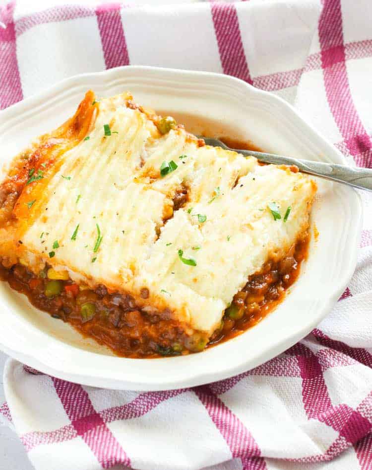 A delicious piece of Shepherd's pie ready to enjoy