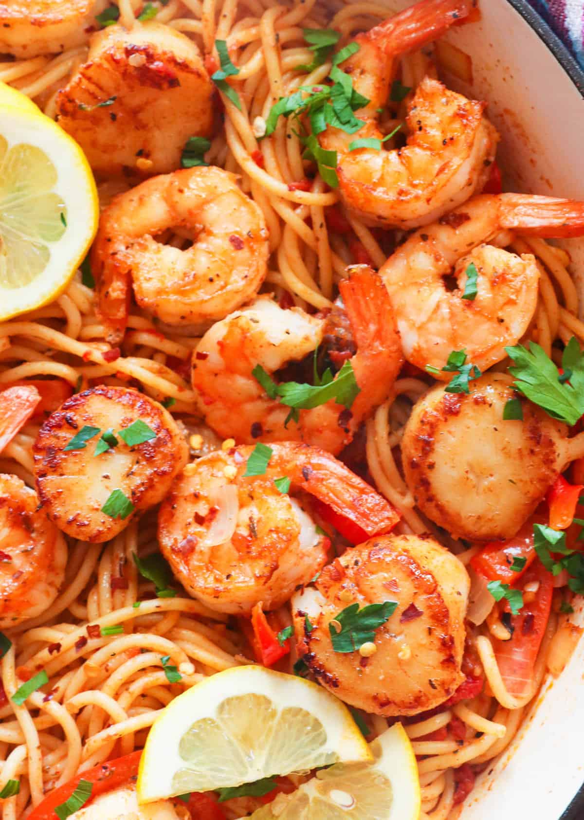 Insanely delicious seafood pasta with shrimp and scallops