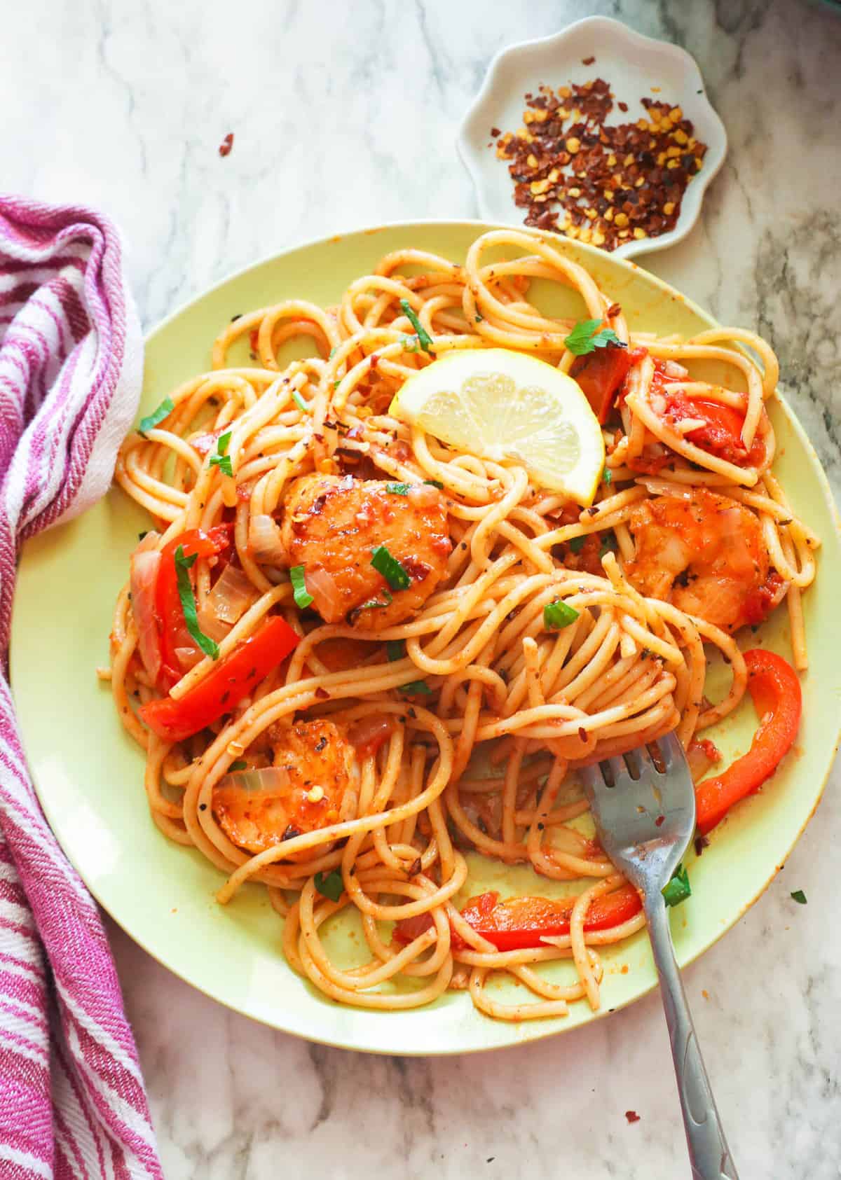 Seafood pasta ready to enjoy