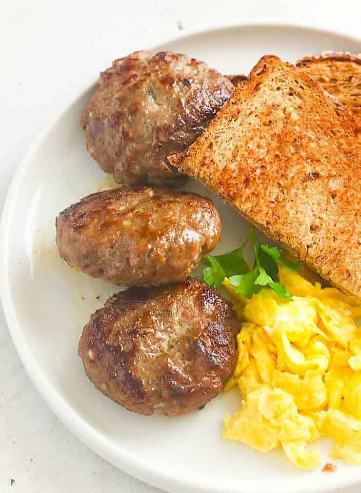 Enjoy turkey breakfast sausage with eggs and toast