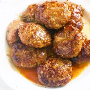 A plateful of turkey breakfast sausage ready to serve