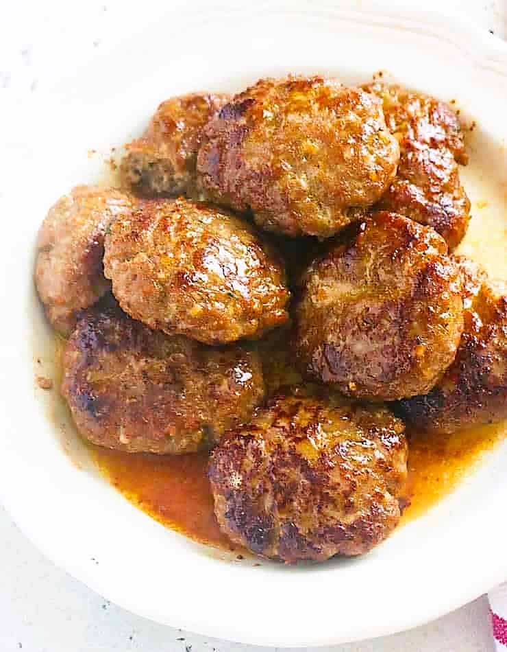 A plateful of turkey breakfast sausage ready to serve