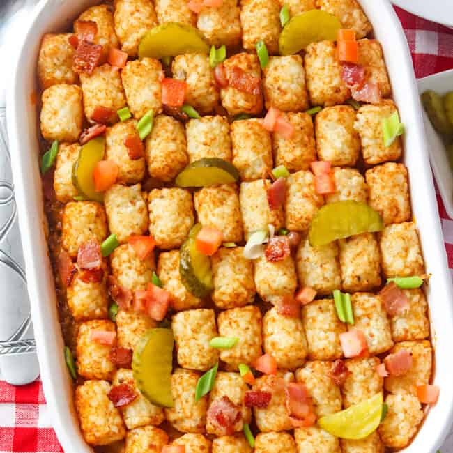 Cheeseburger tater tot casserole fresh from the oven
