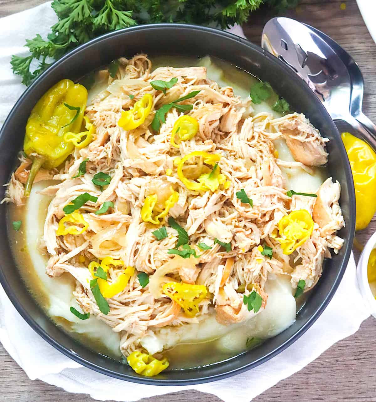 A steaming bowl of Mississippi Chicken