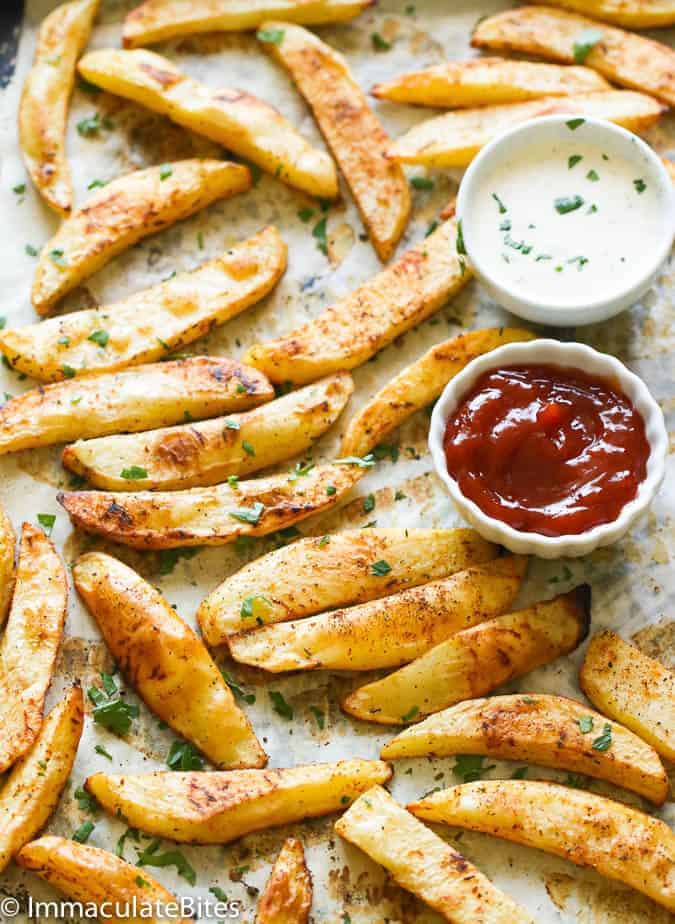 Baked Crispy Potato Wedges go great with fried chicken