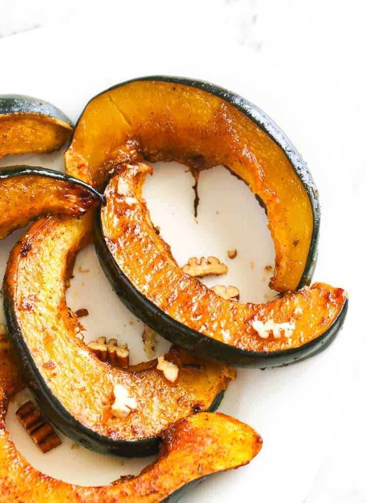 Baked acorn squash goes great with fried chicken