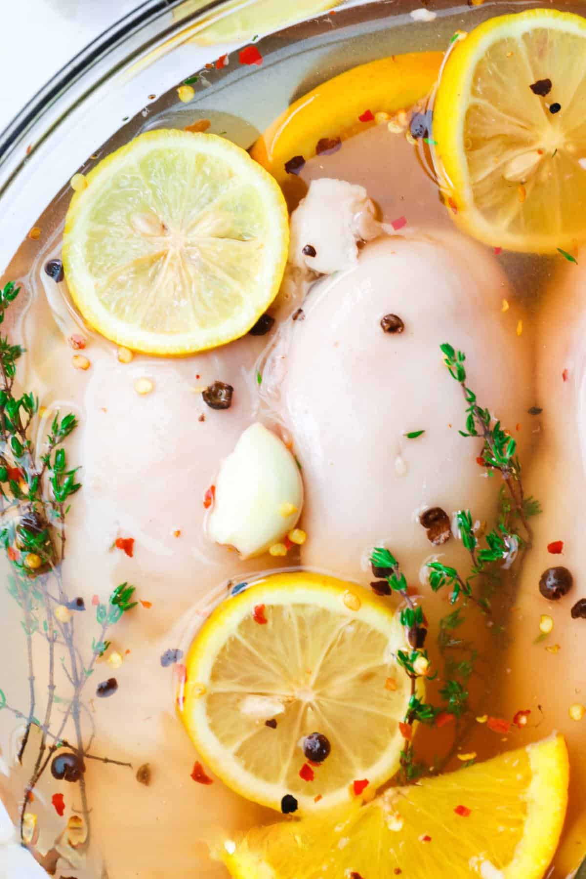 Orange, lemon, apple cider and herbs add flavor to the perfect brine for chicken breasts