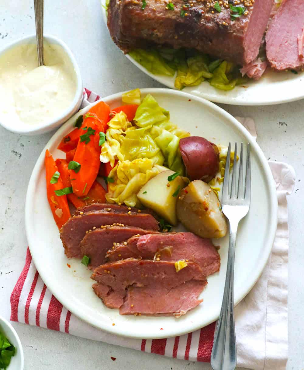 Enjoying Instant Pot corned beef with potatoes and cabbage on St. Patricks or New Year's Day