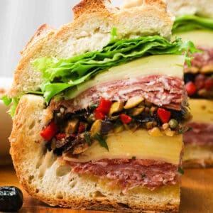 Mouthwatering muffaletta sandwich for awesome comfort food