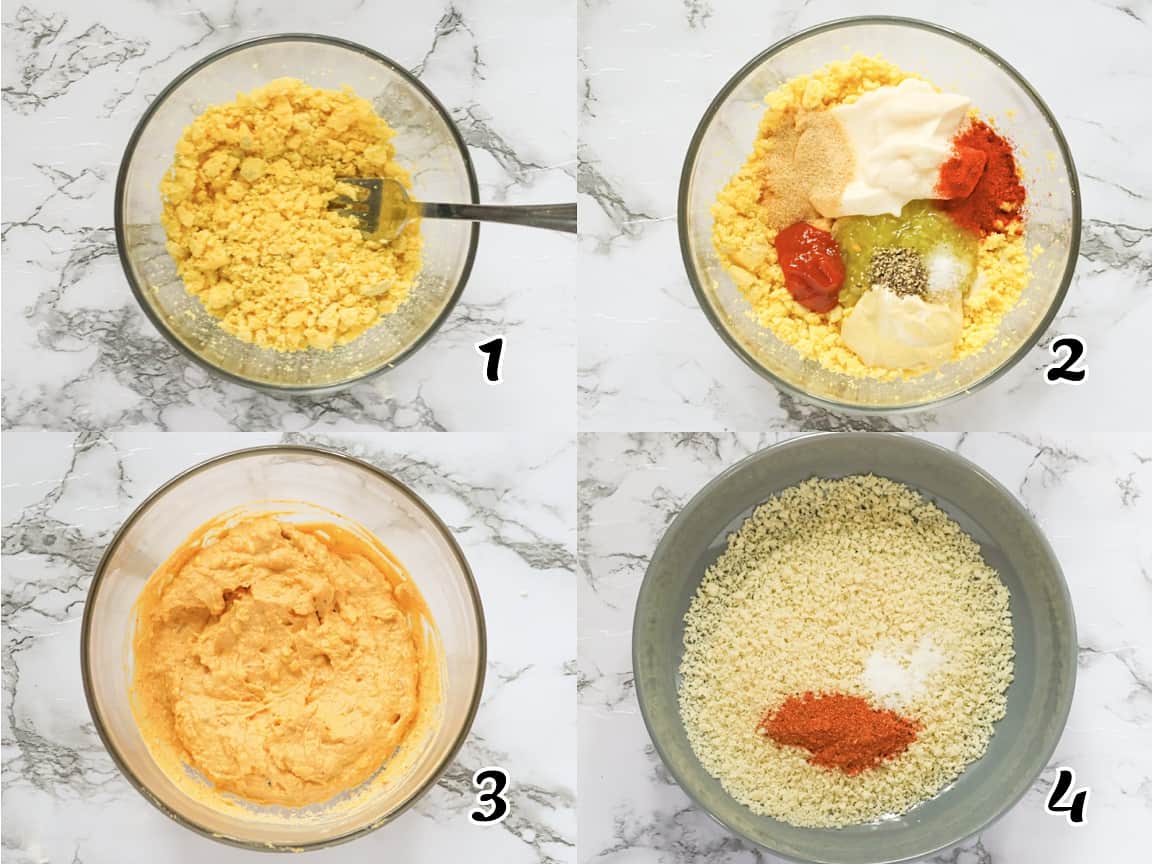 Make the yolk filling and panko breading