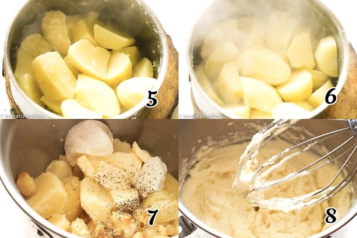 Boil and drain the potatoes, add the rest of the ingredients and mash