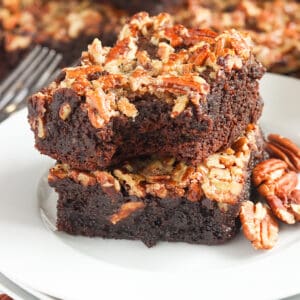 Taking a bite out of a drool-worthy pecan pie brownie