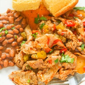 Chitterlings with pinto beans and cornbread