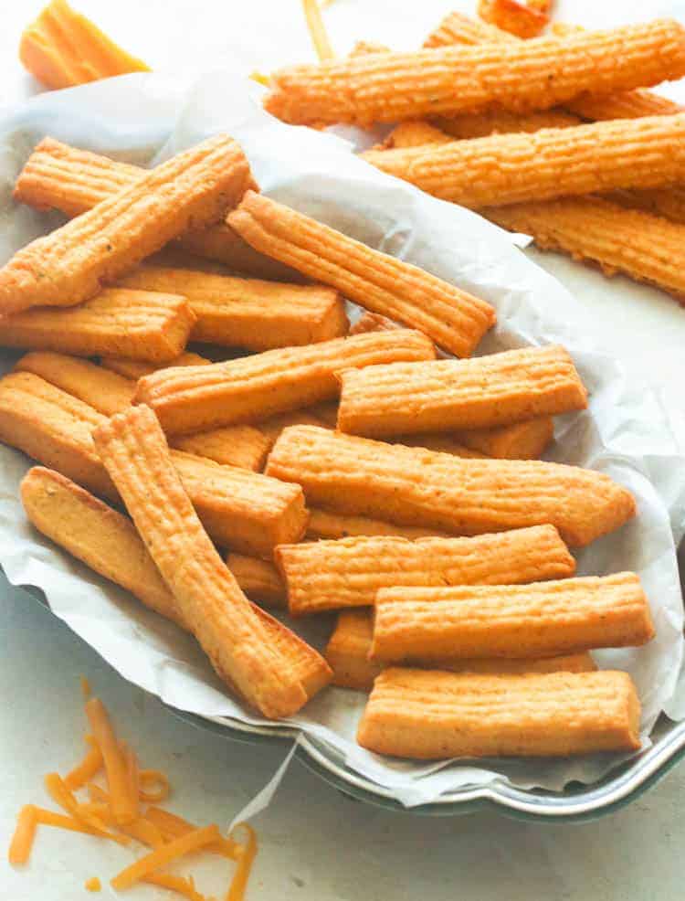 Serving cheese straws on a platter for an awesome snack