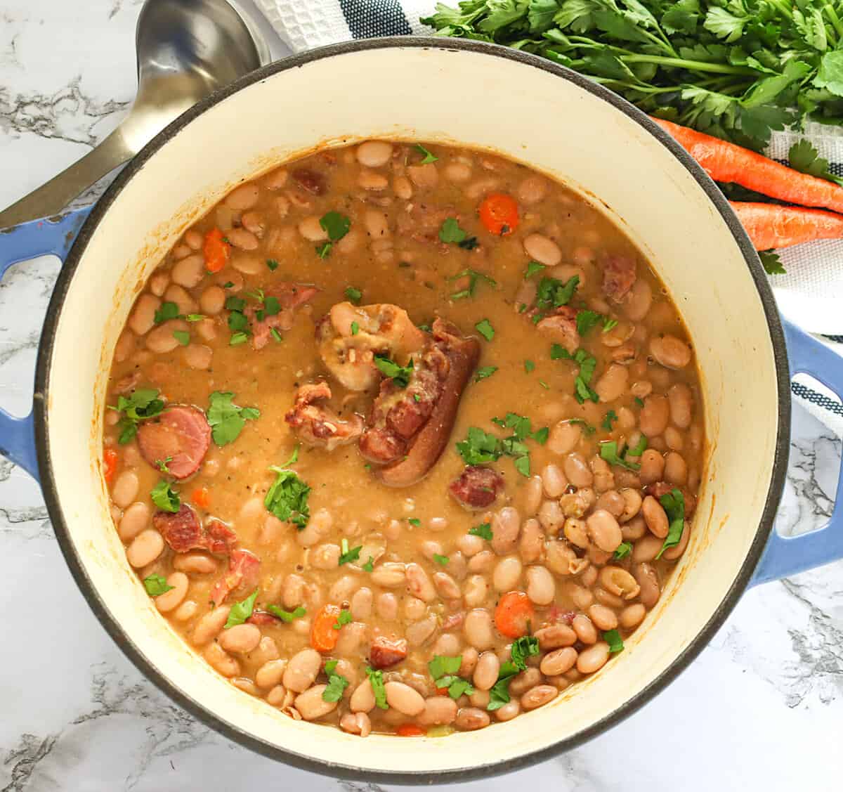 A pot of ham hocks and beans ready to enjoy