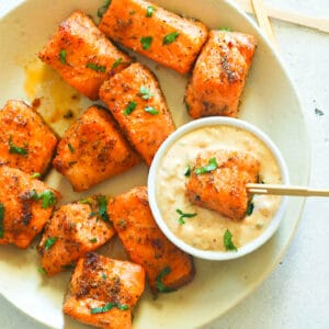 Crazy delicious salmon bites with homemade tartar sauce