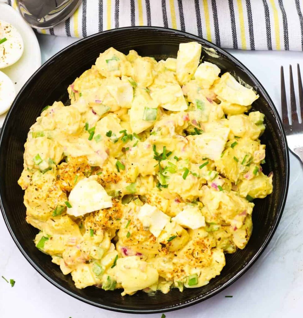 Deviled egg potato salad perfect for the family cookout