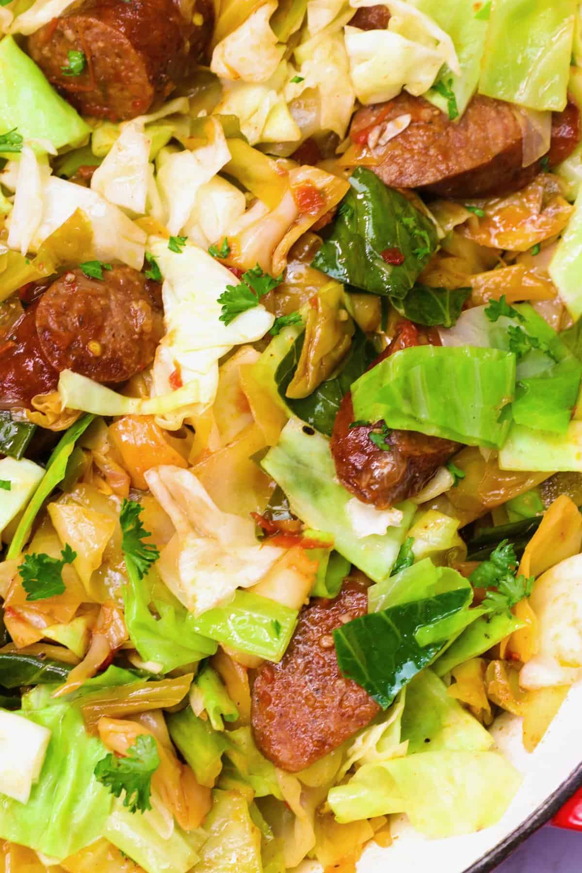 Authentic home-cooked cabbage and sausage