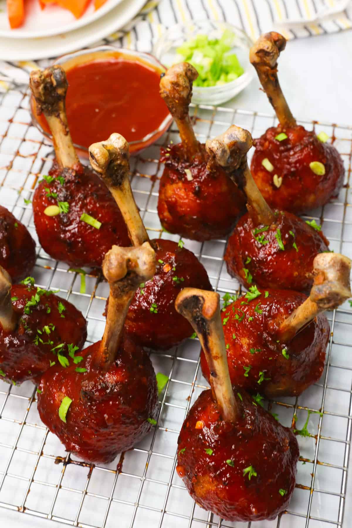 BBQ sauce coated lollipop chicken legs