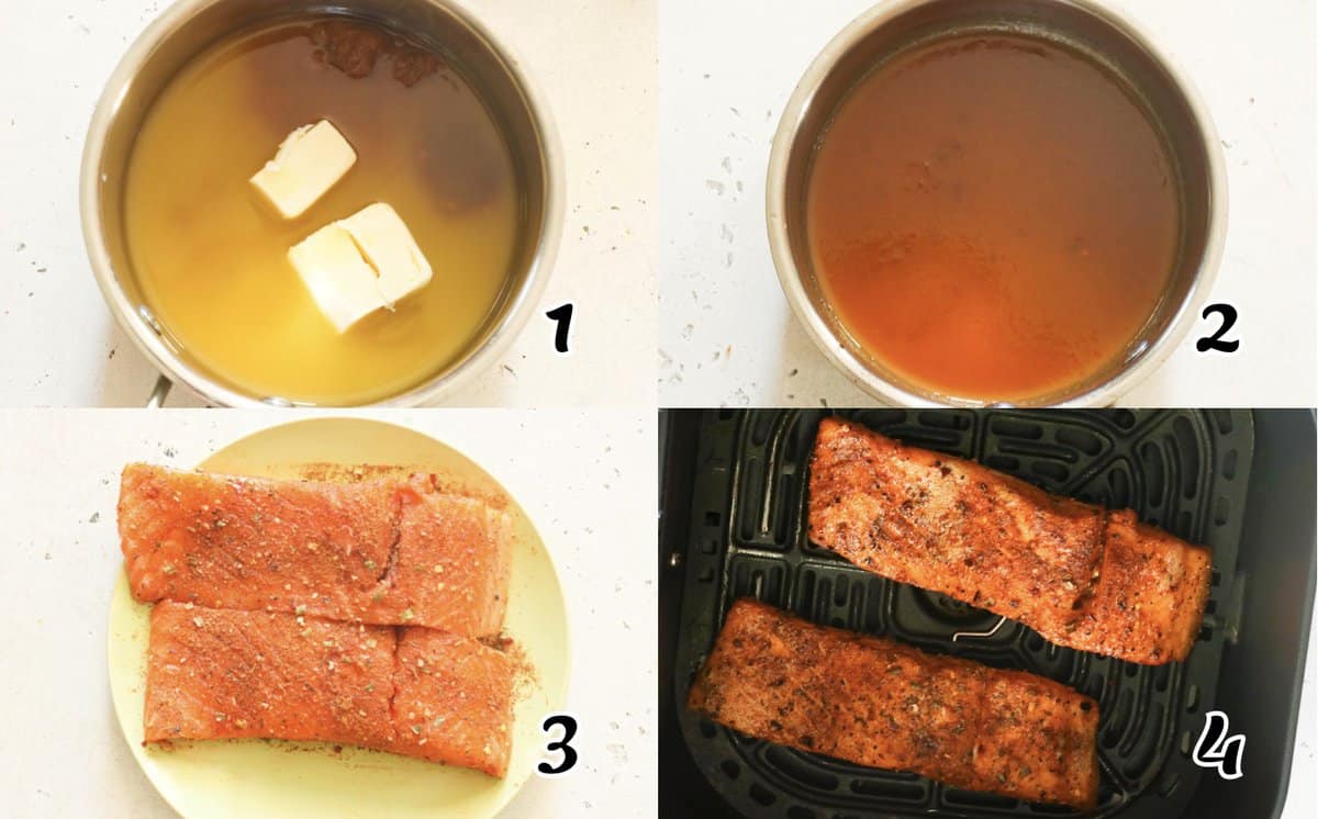 Make the glaze, season the fish, and fry or air-fry