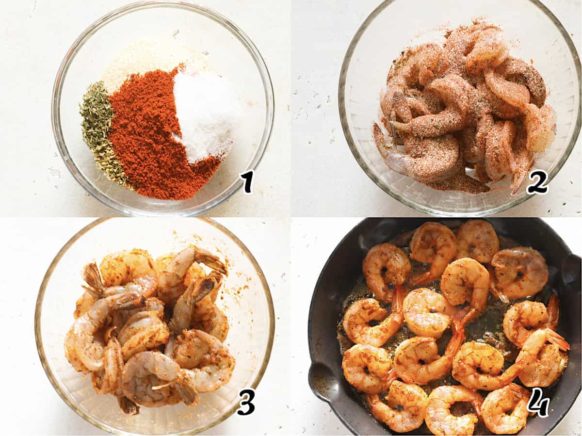 Mix the spices, season your seafood, and saute