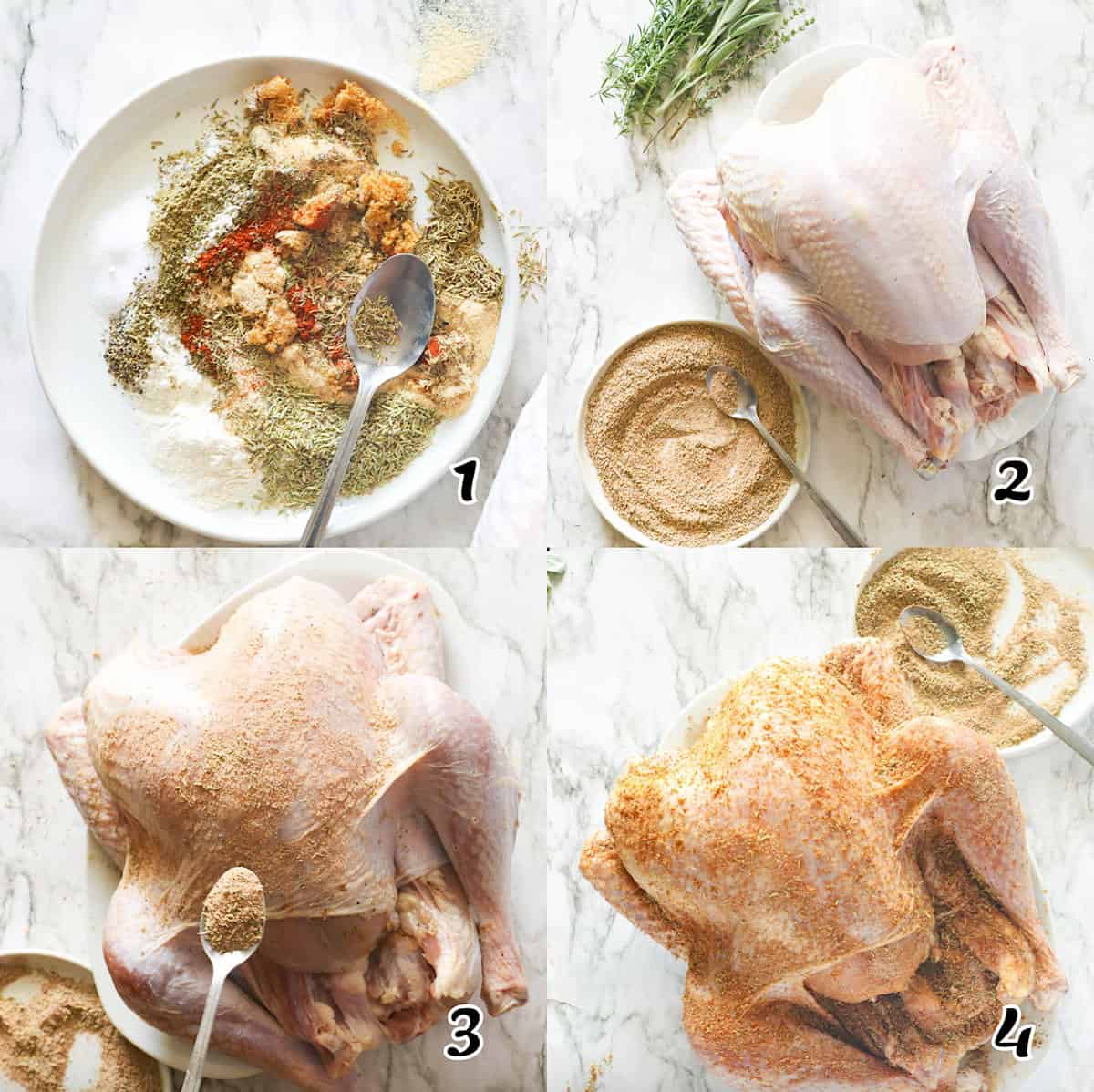 Mix the herbs and season the poultry