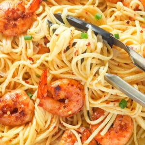 Bang bang shrimp pasta being served for your enjoyment