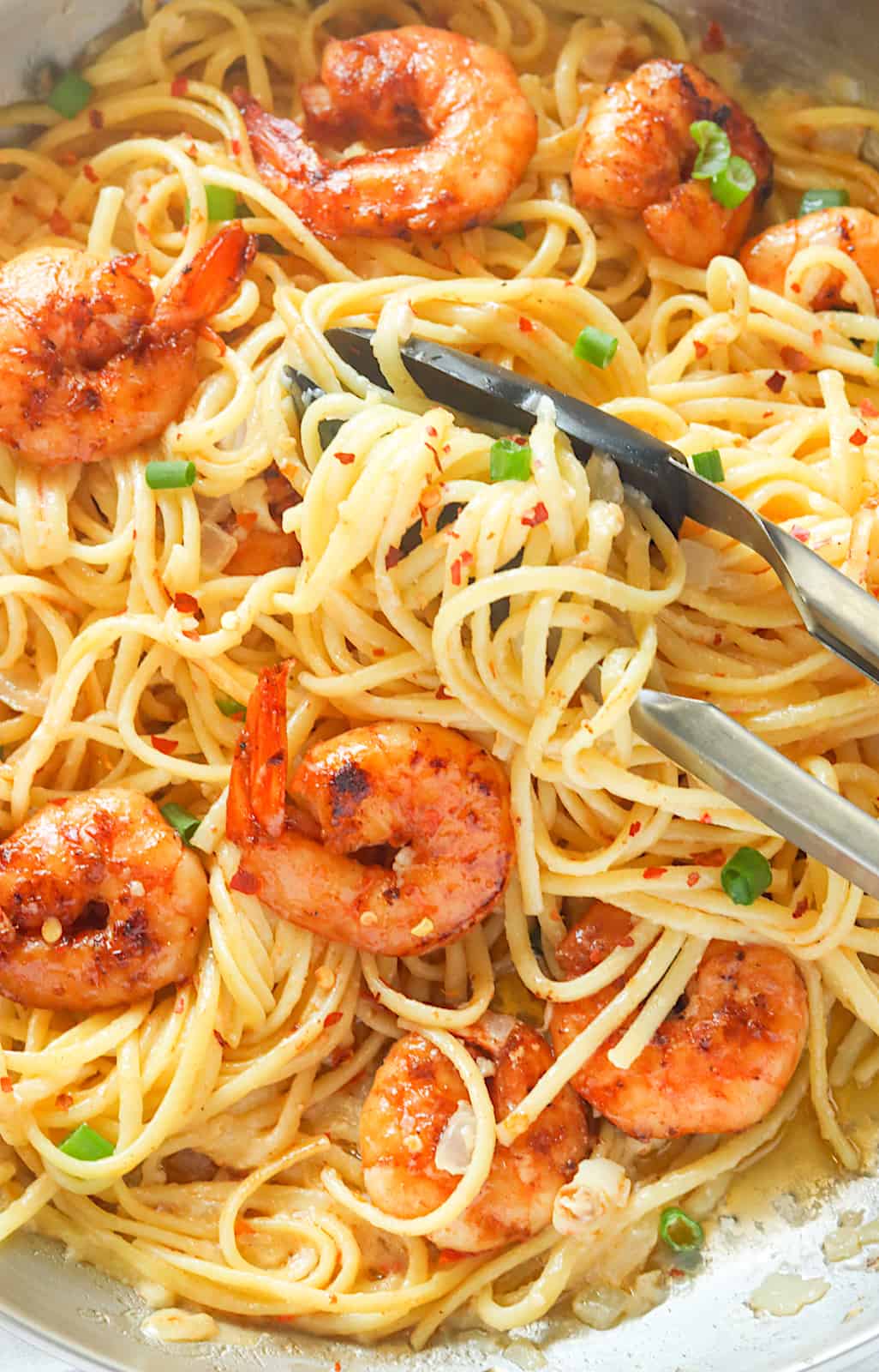 Bang bang shrimp pasta being served for your enjoyment