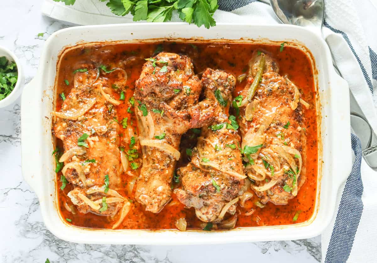 Baked turkey wings smothered in a decadent gravy fresh from the oven