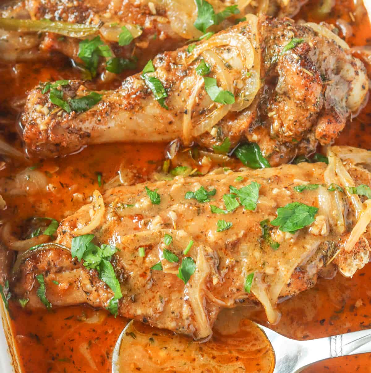 Serving up drool-worthy smothered turkey wings and spooning up the gravy