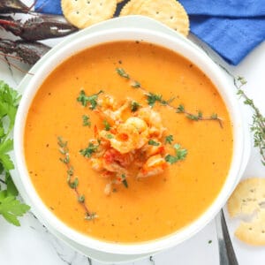 A bowl of hearty crawfish bisque ready to enjoy