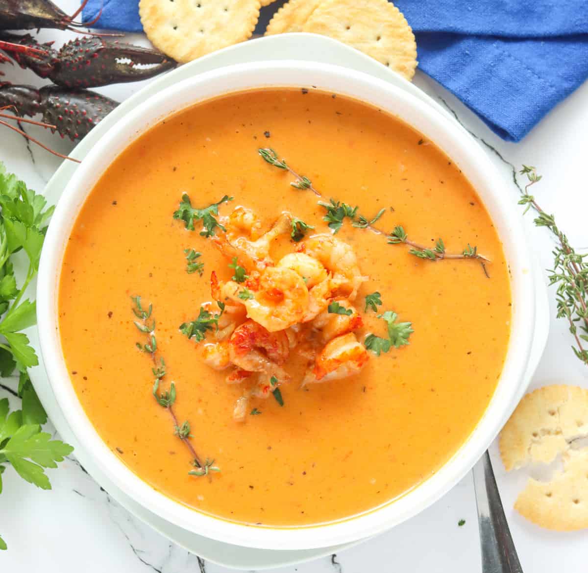 A bowl of hearty crawfish bisque ready to enjoy