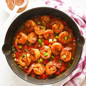 Cajun shrimp hot off the stove and smothered in a ridiculously delicious sauce