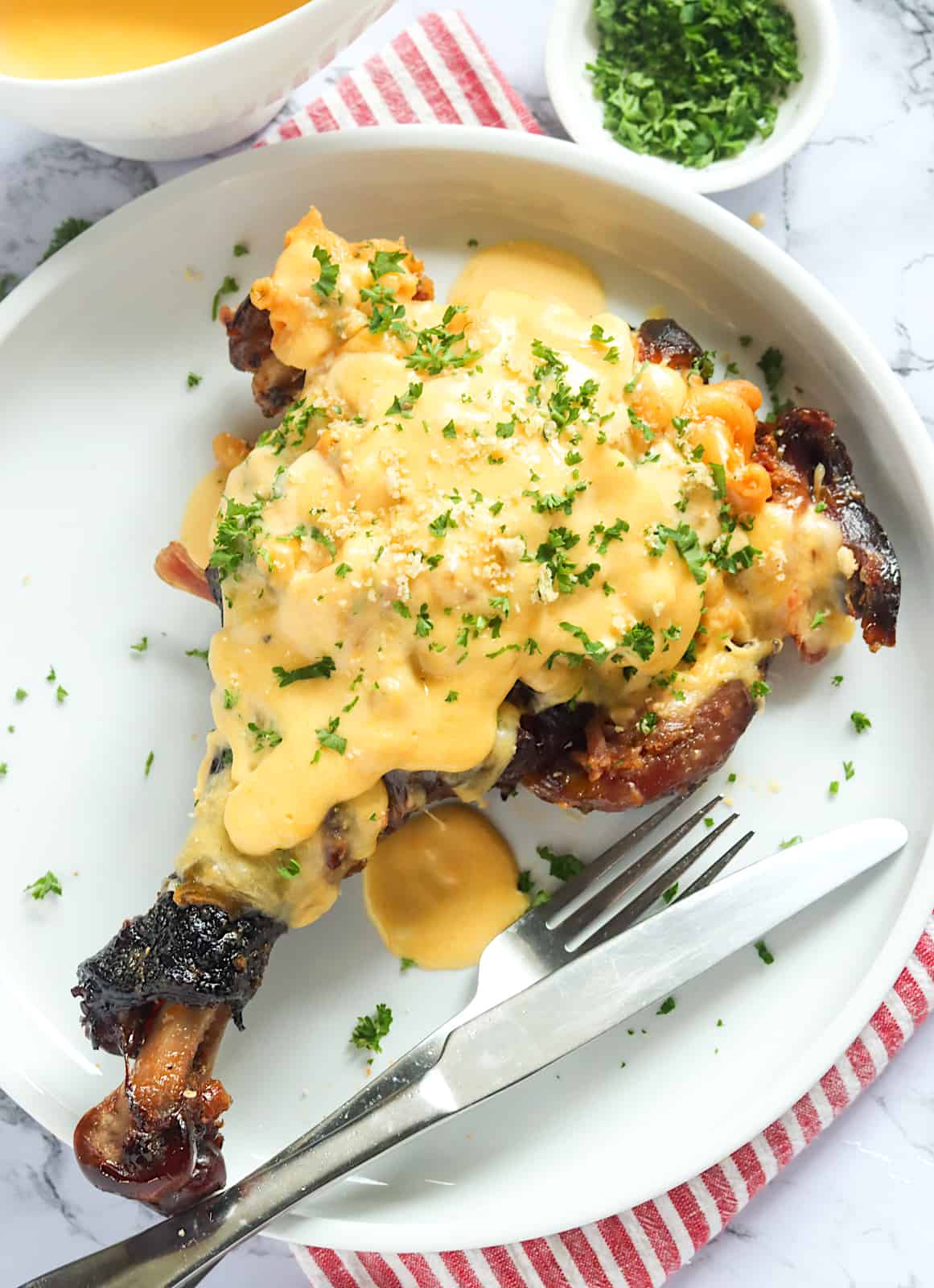 Crazy tasty stuffed turkey legs.