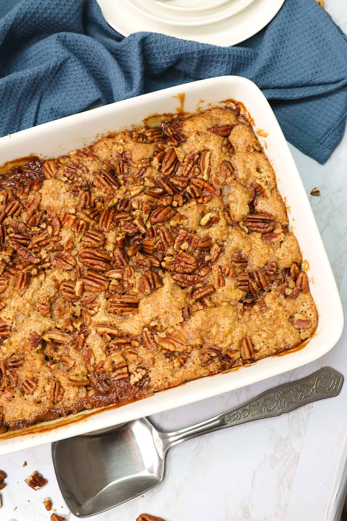 Ridiculously easy and fresh from the oven pecan pie cobbler