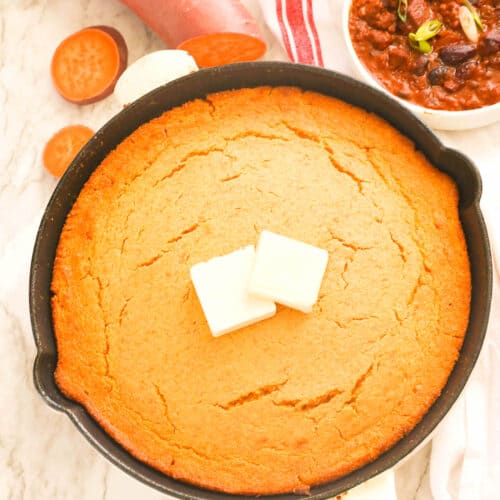 Epic sweet potato cornbread fresh from the oven ready to satisfy.