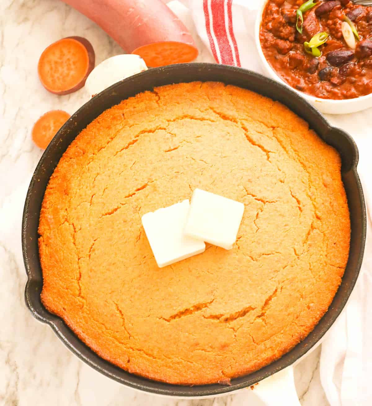 Epic sweet potato cornbread fresh from the oven ready to satisfy