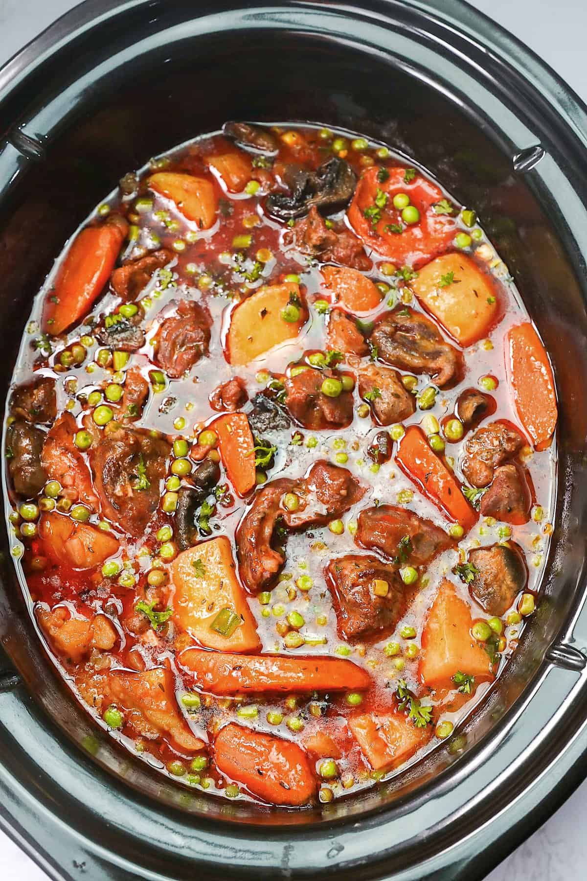 Slow Cooker Lamb Stew ready to enjoy straight from the crockpot