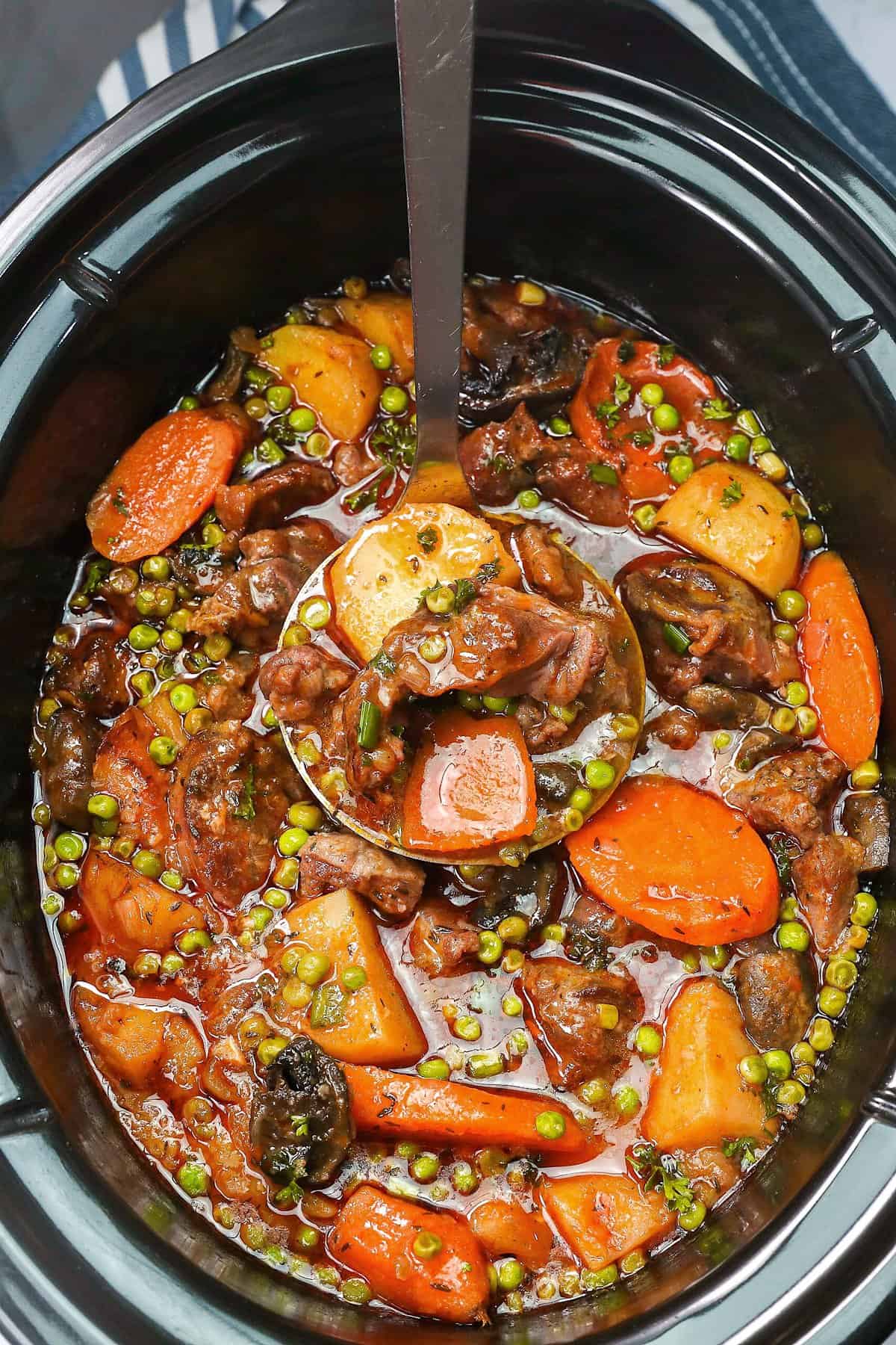 Delicious Lamb stew fresh from the slow cooker ready to enjoy