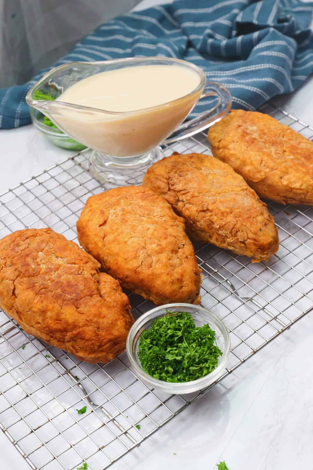 Enjoy maximum comfort with insanely delicious fried chicken breasts with ranch dressing on the side